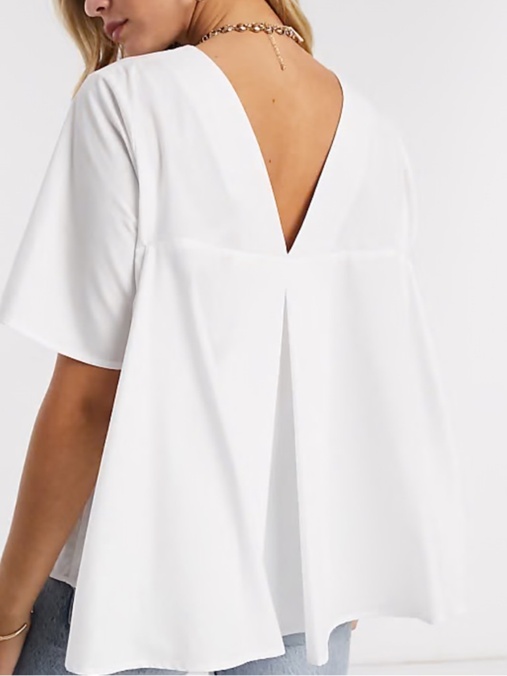 ASOS design White V back short sleeve back pleat  ladies blouse NWT 6 cotton top